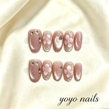 Faux ongles fleurs roses et strass