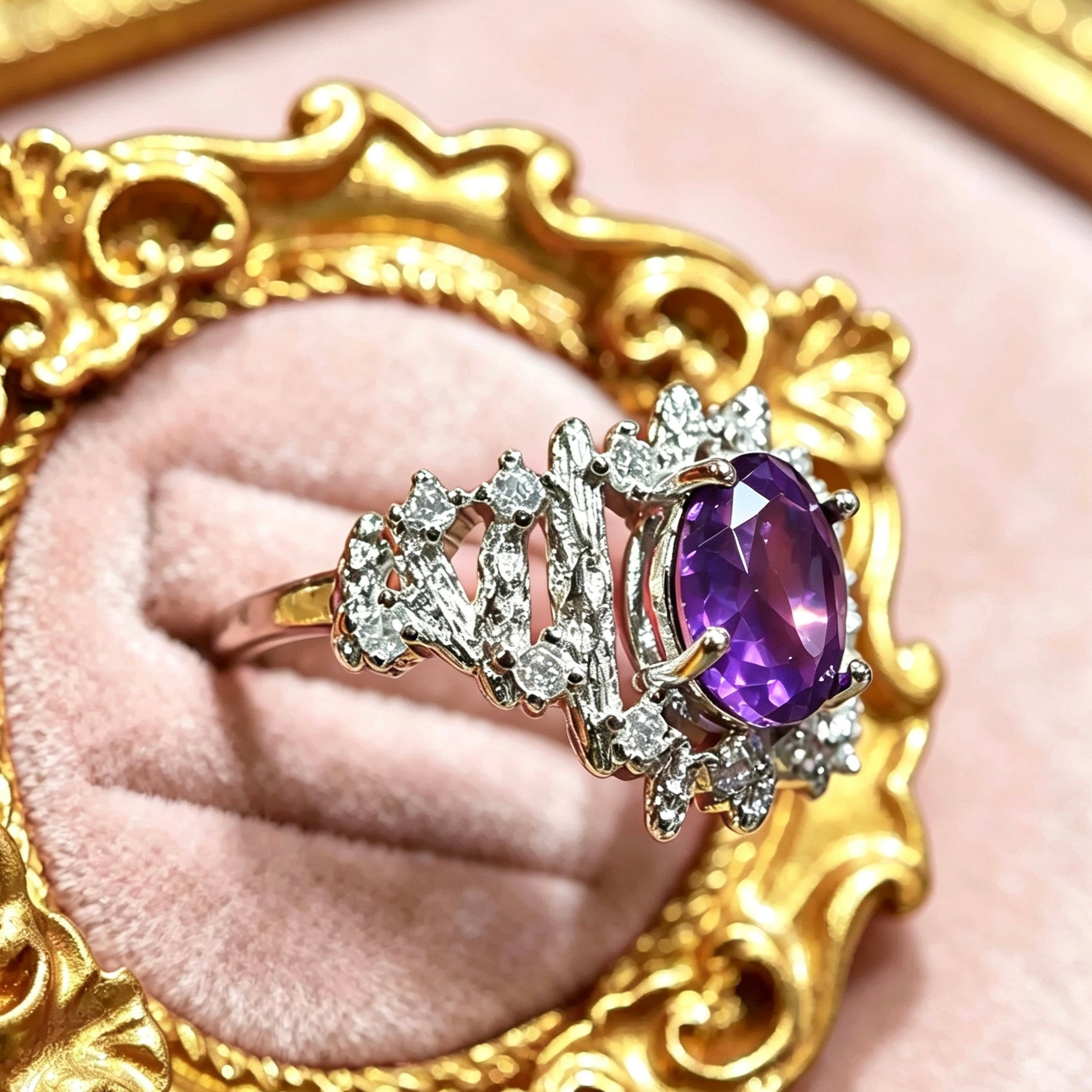 Bague en améthyste violette naturelle du Brésil – Monture luxueuse en laiton argenté brillant plaqué argent – Livraison offerte