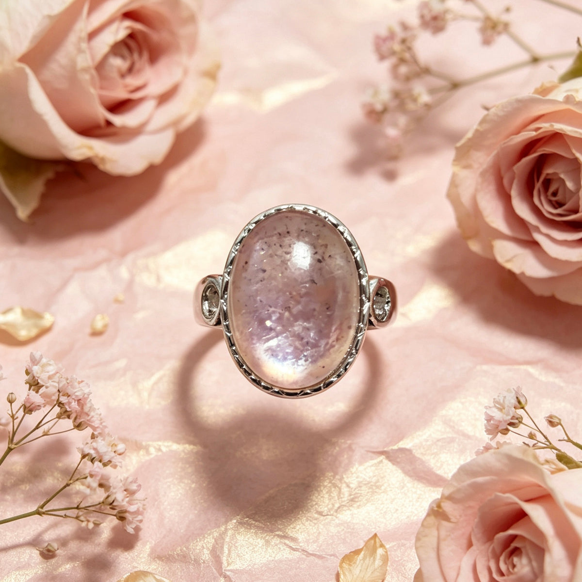 Bague Pétale de Brume, en Lépidolite
