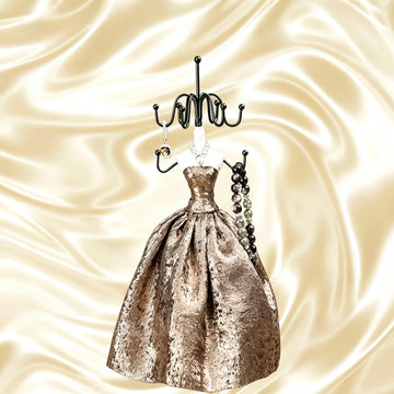 Présentoir à bijoux en forme de robe princesse dorée champagne