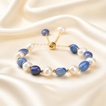 Bracelet en aventurine bleue naturelle et perles d’eau douce