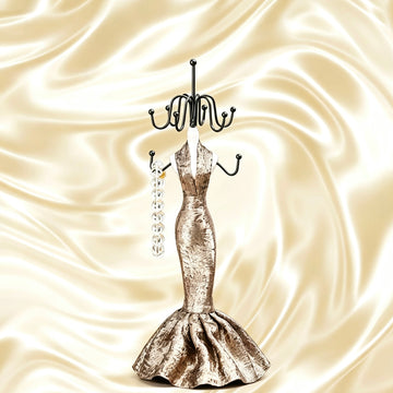 Présentoir à bijoux en forme de robe sirène dorée champagne
