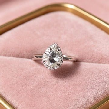 Bague Cristal de Roche Blanc – Goutte – Laiton blanc plaqué argent – Style Lady Diana