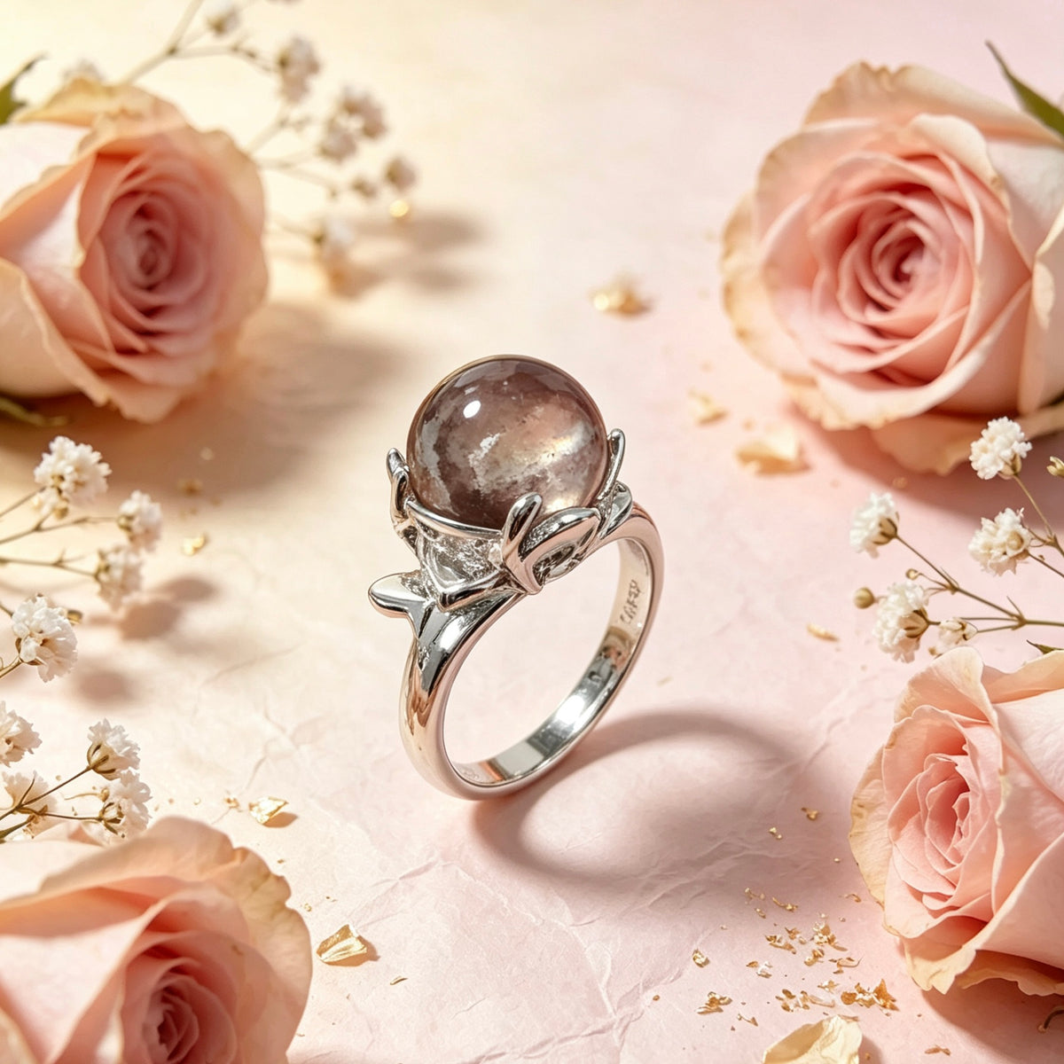 Bague en quartz fantôme des quatre saisons, Sertissage couronne