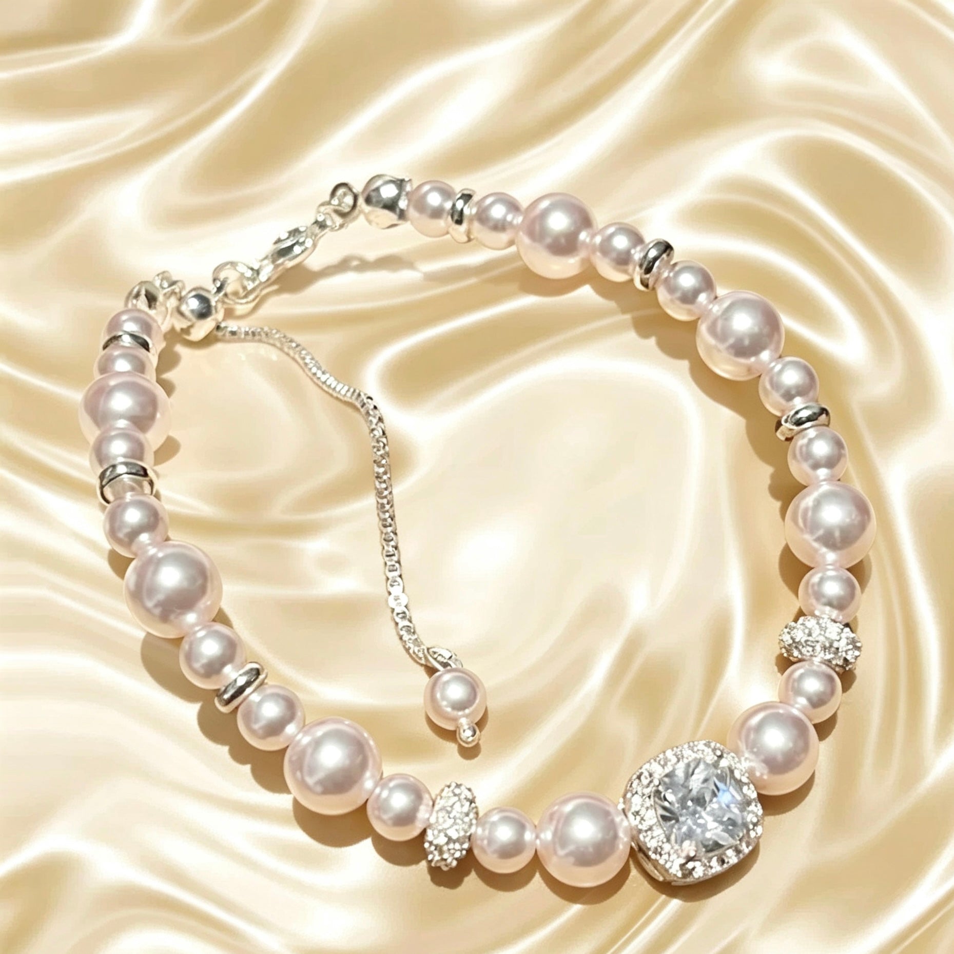 Bracelet de perles et zircon bonbon couleur rose Manta