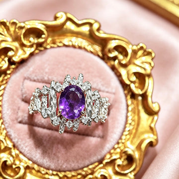 Bague en améthyste violette naturelle du Brésil – Monture luxueuse en laiton argenté brillant plaqué argent – Livraison offerte