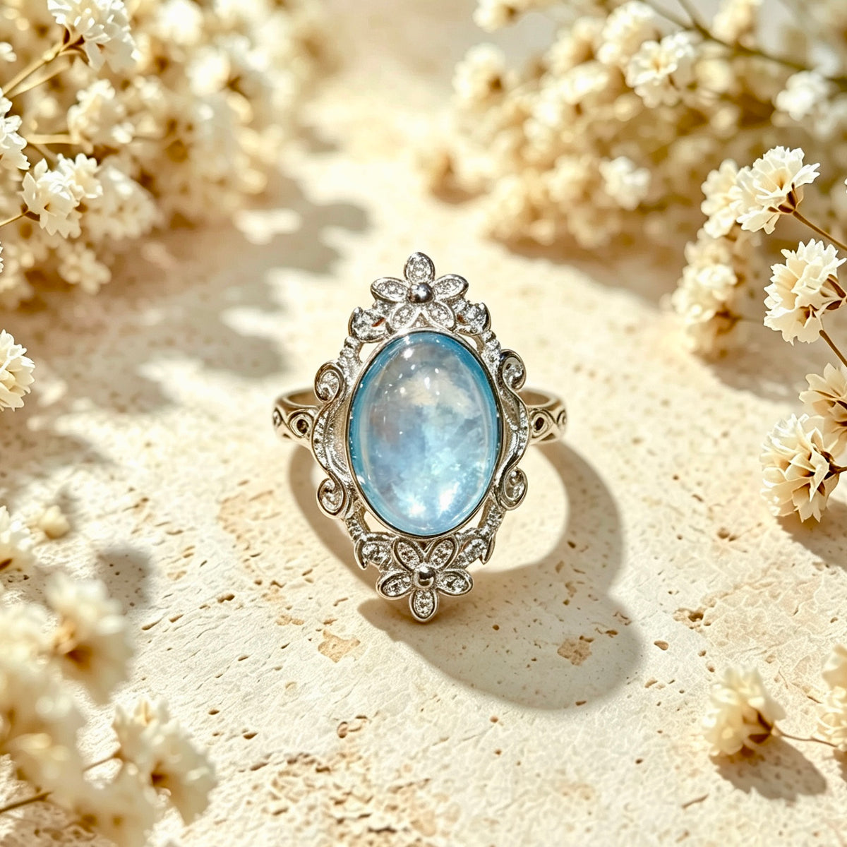 Bague Larme de Mer 7*9mm, en Aigue-Marine