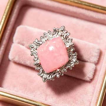 Bague en Rhodochrosite – Taille losange – Laiton blanc plaqué argent
