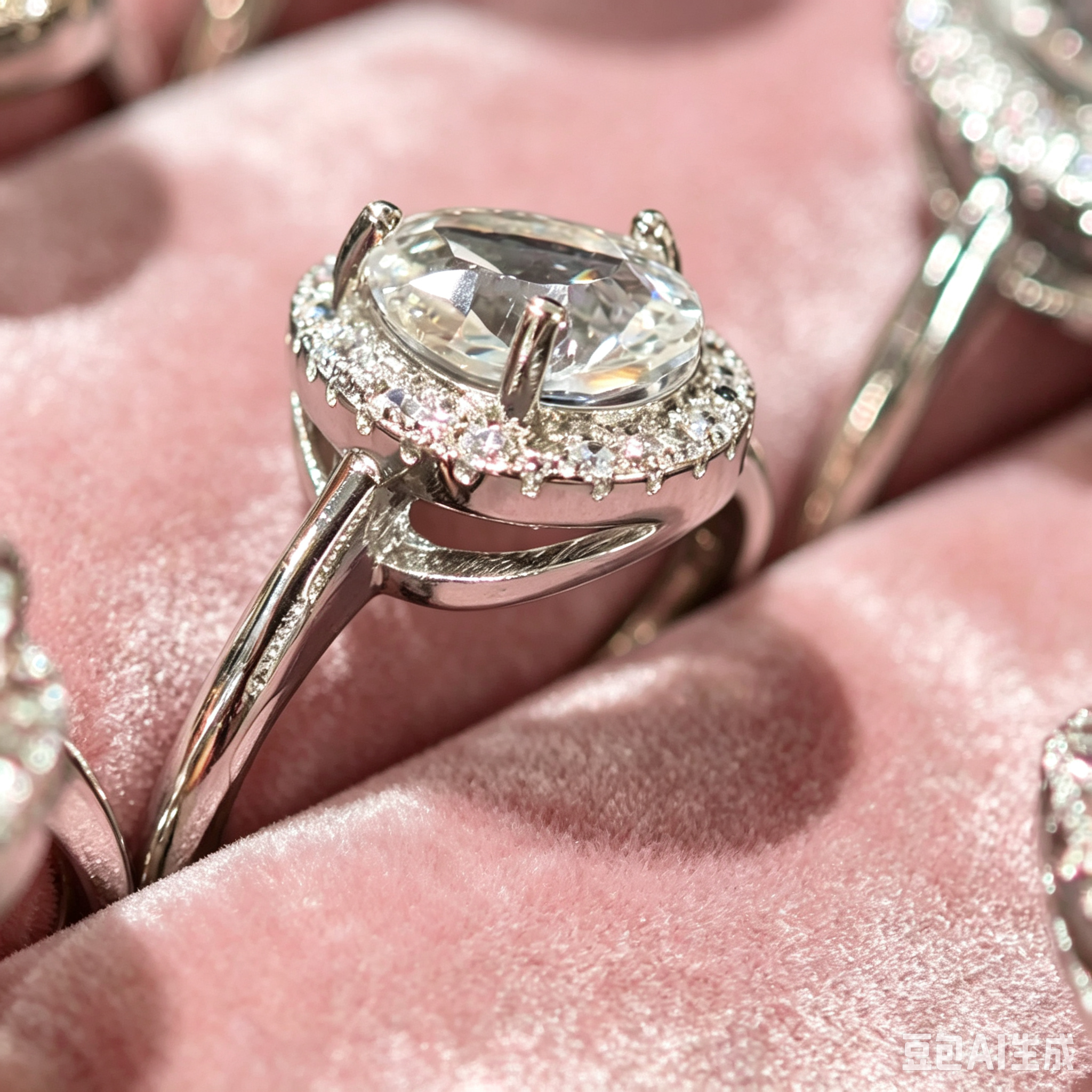 Bague Cristal de Roche Blanc – Goutte – Laiton blanc plaqué argent – Style Lady Diana