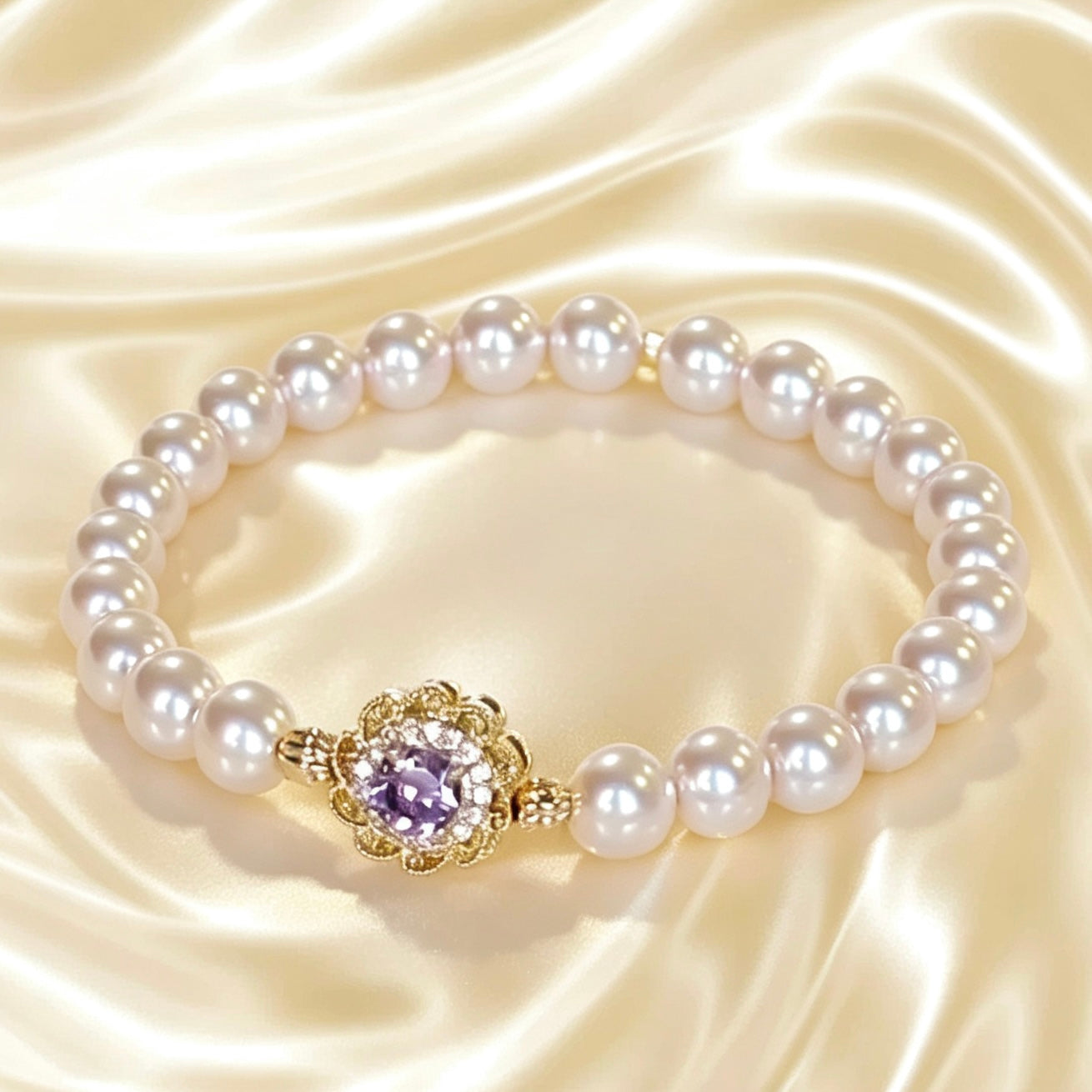 Bracelet de perles, zircon violet rose Manta