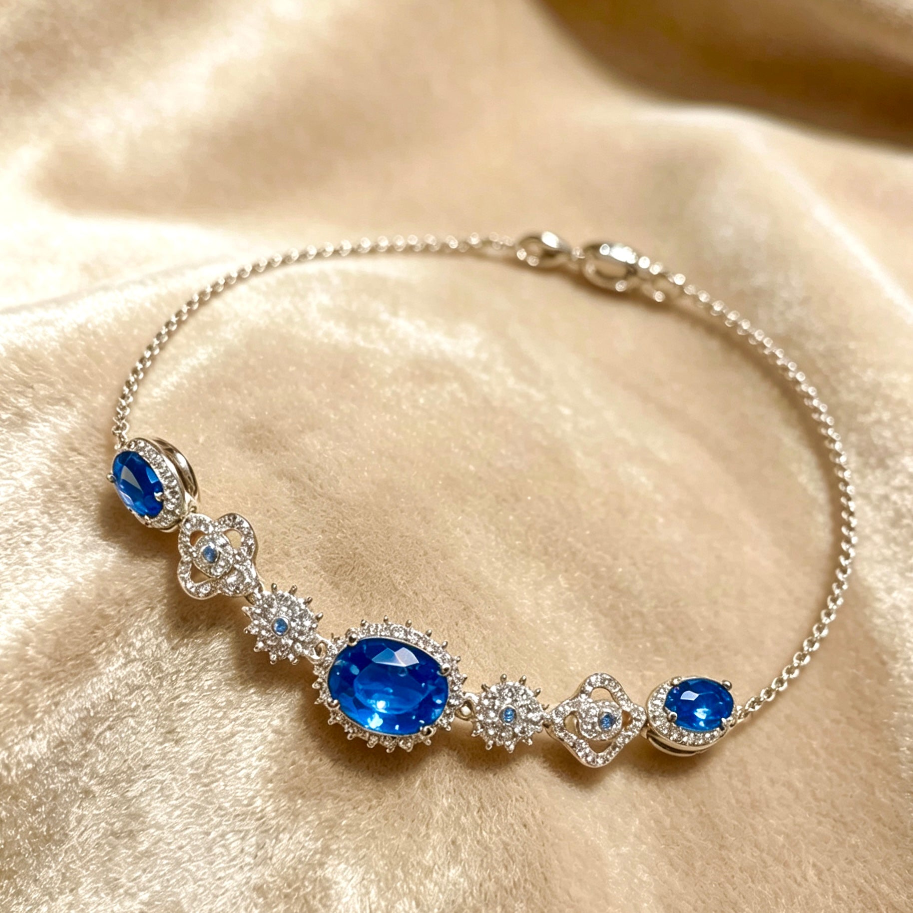 Bracelet en Zircon Taillé à Facettes-Bleu Royal