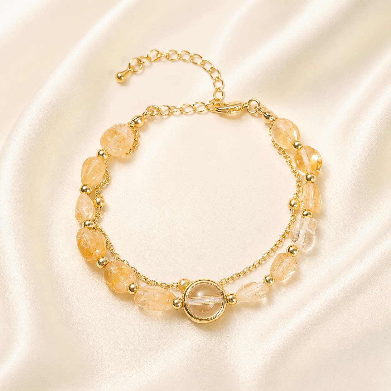Bracelet en citrine naturelle pierres formes libres